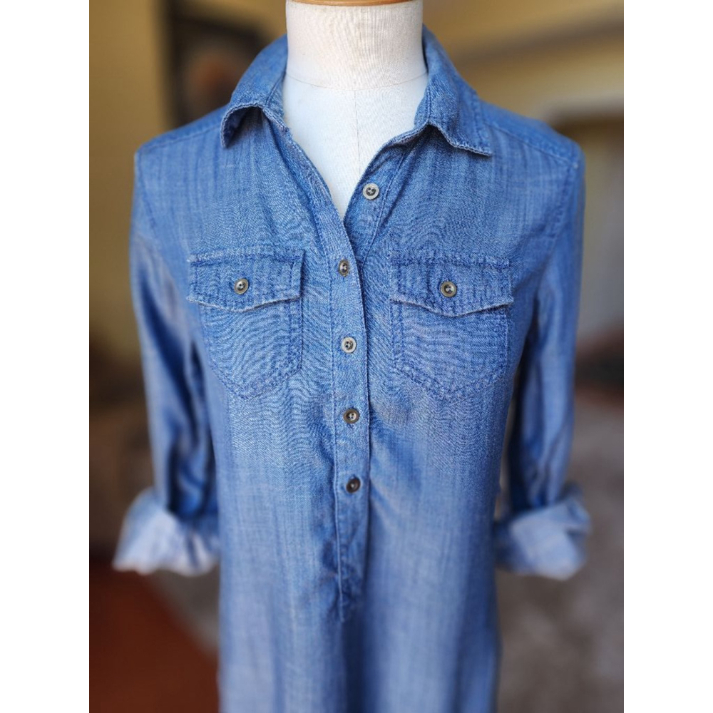 Women's Banana Republic Denim Dress Size 00 Petite Blue - Picture 4 of 6